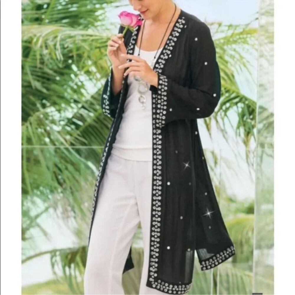Soft Surroundings Black Embellished Open Duster